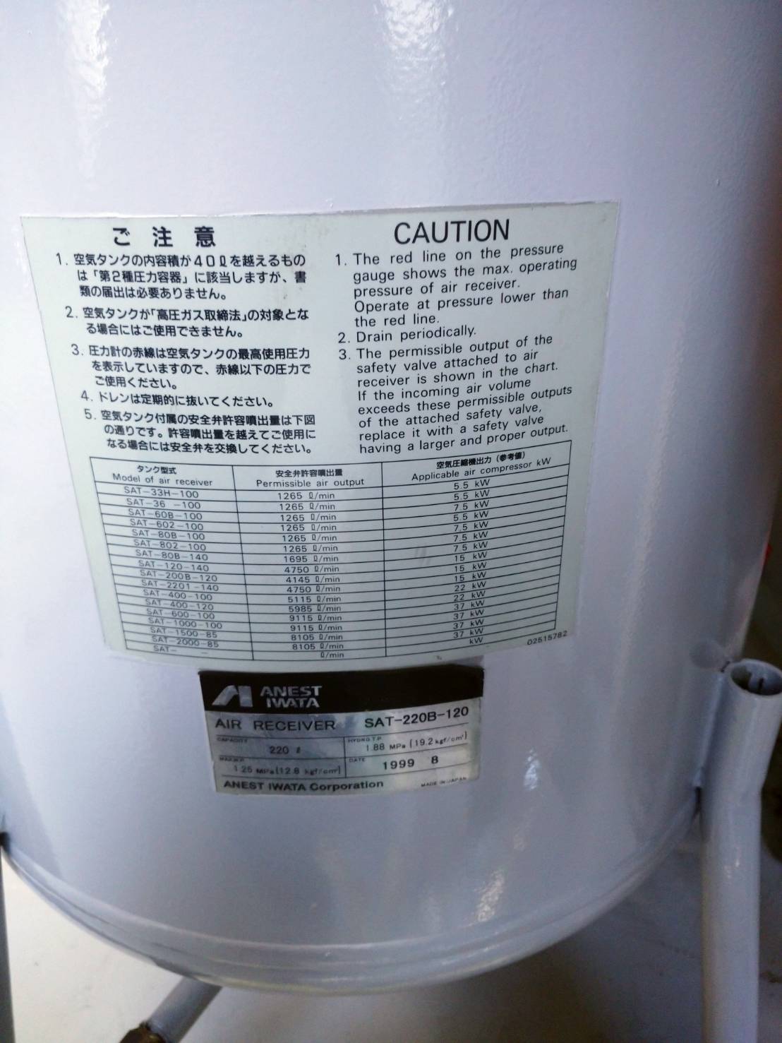 アネスト岩田 エアータンク SAT-220B-120