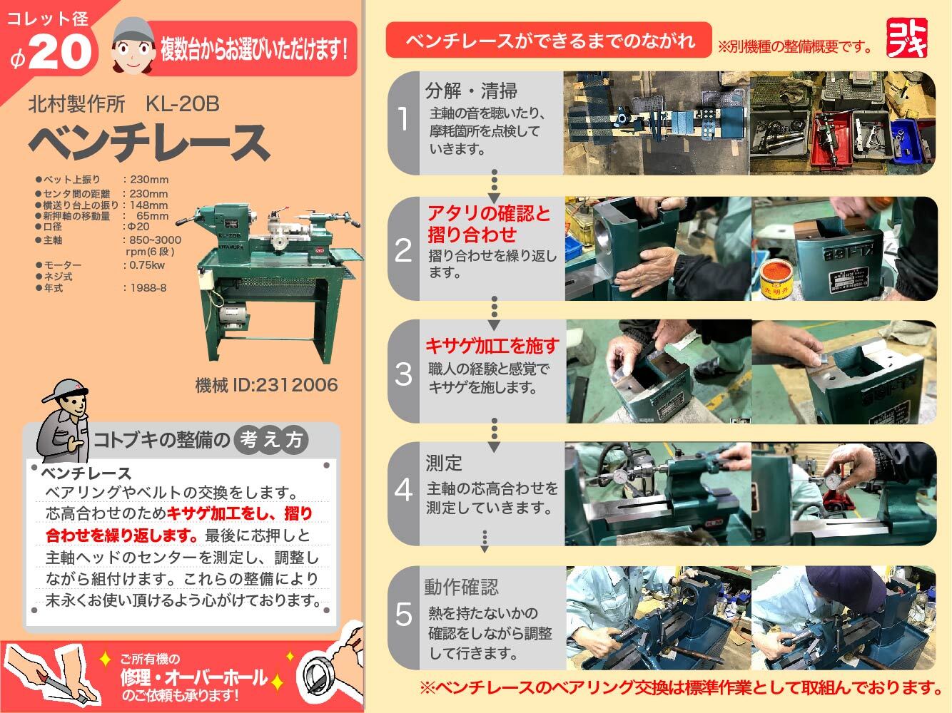 北村製作所 卓上旋盤(ベンチレース) KL-20B | マシンライフ