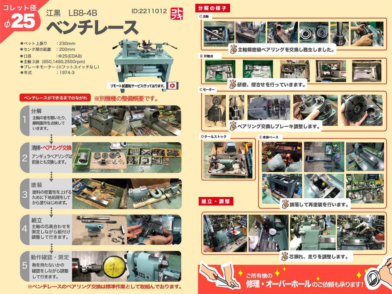 江黒 卓上旋盤(ベンチレース) LB8-4B