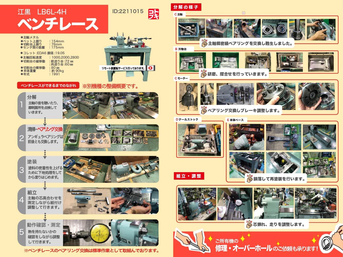 江黒 卓上旋盤(ベンチレース) PH6L-4H