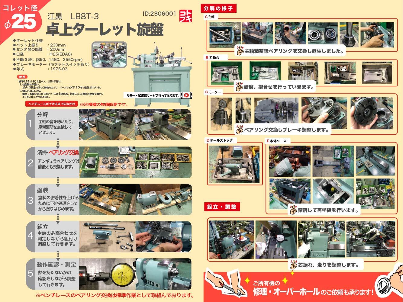 江黒 卓上ターレット旋盤(ベンチレース) LB8T-3