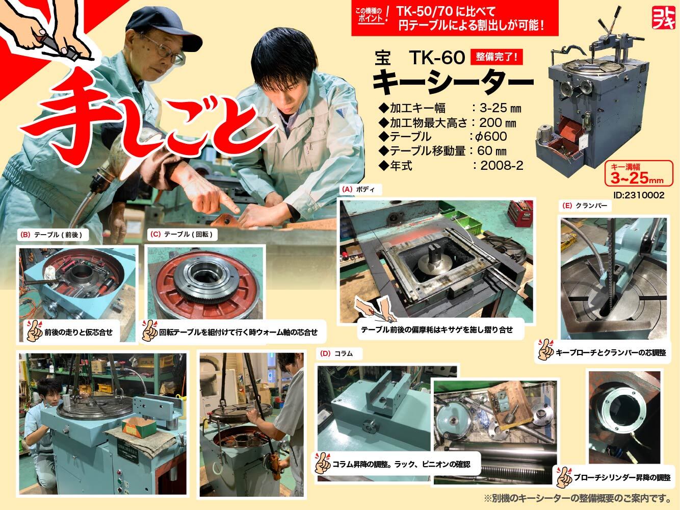宝機械工業 キーシーター TK-60 2008年式 | マシンライフ 中古機械情報