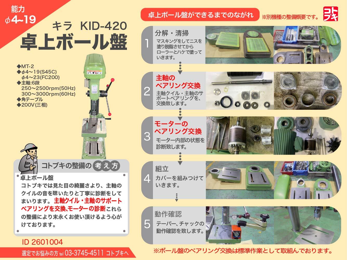 キラ 19mm卓上ボール盤 KID-420 | マシンライフ