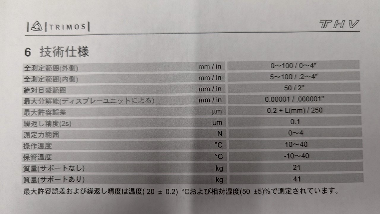 TRIMOS ゲージ測定機 THVR-50