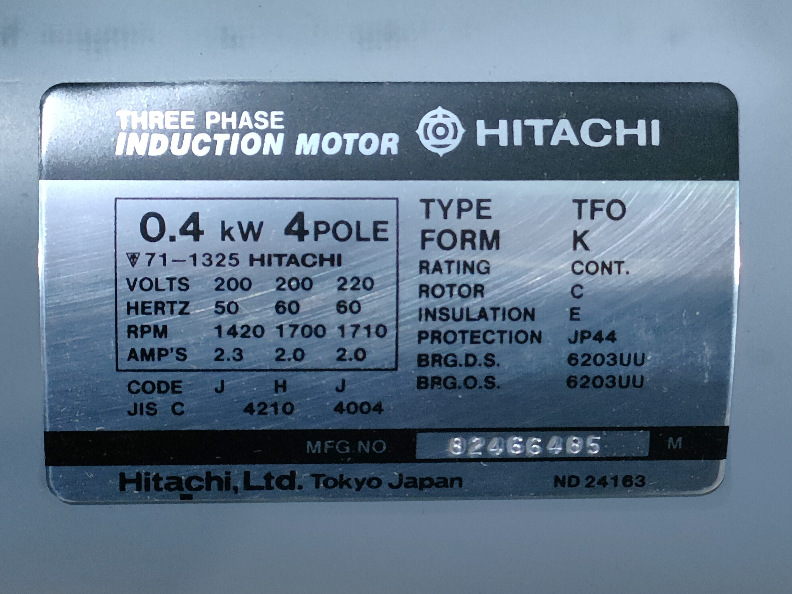 日立産機システム 0.4kwインダクションモーター TFO-K