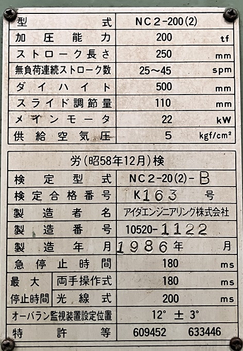 アイダ 200tパワープレス NC2-200(2)